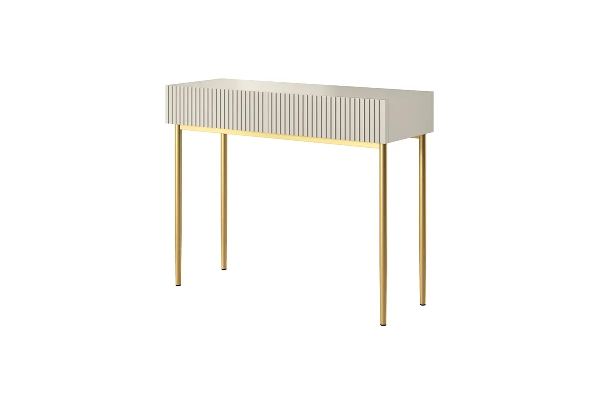 Konsola - toaletka z 2 szufladami NICOLE 100 kremowa - złoty stelaż