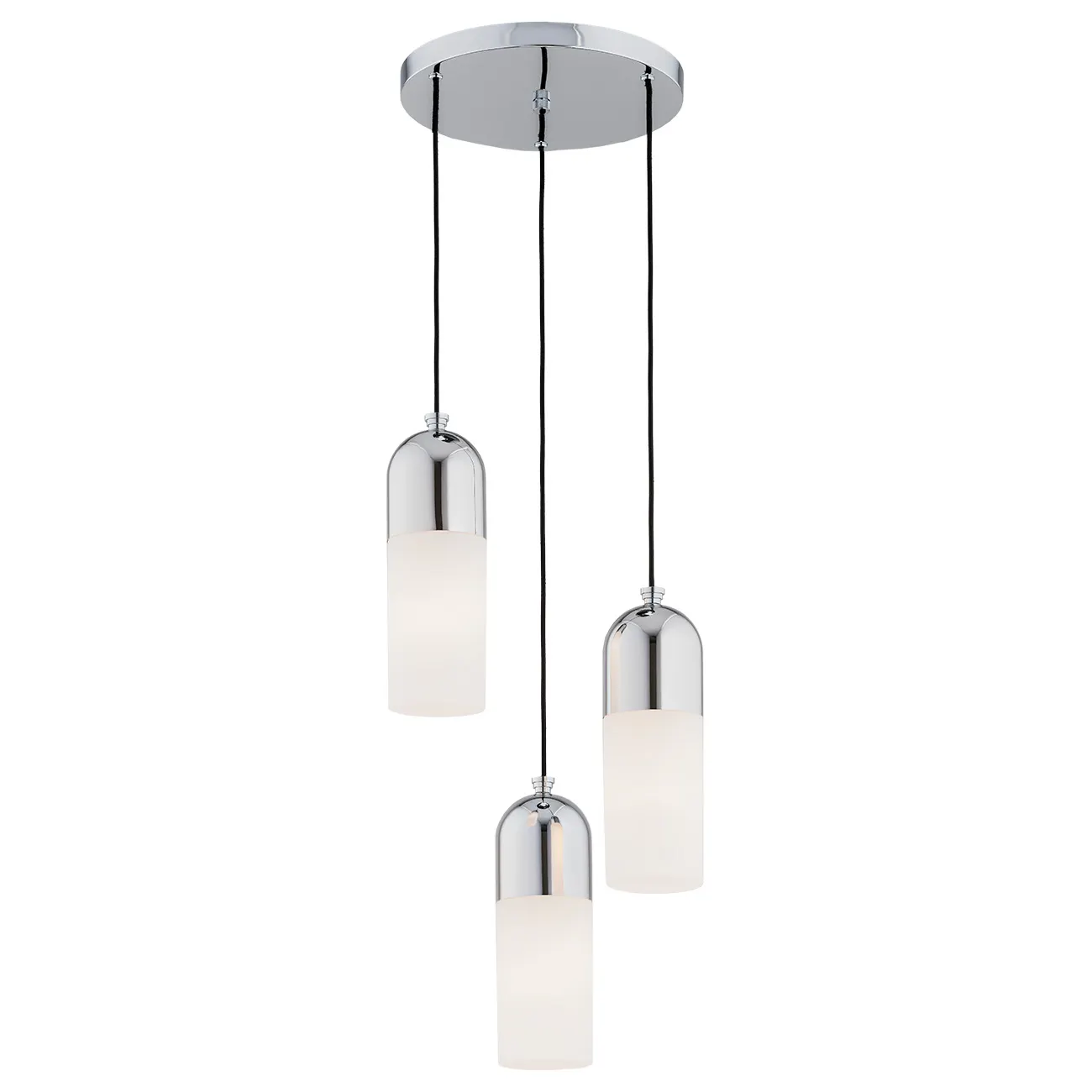 Lampa wisząca BURGOS chromowana opal mat na czarnych przewodach 113x36cm