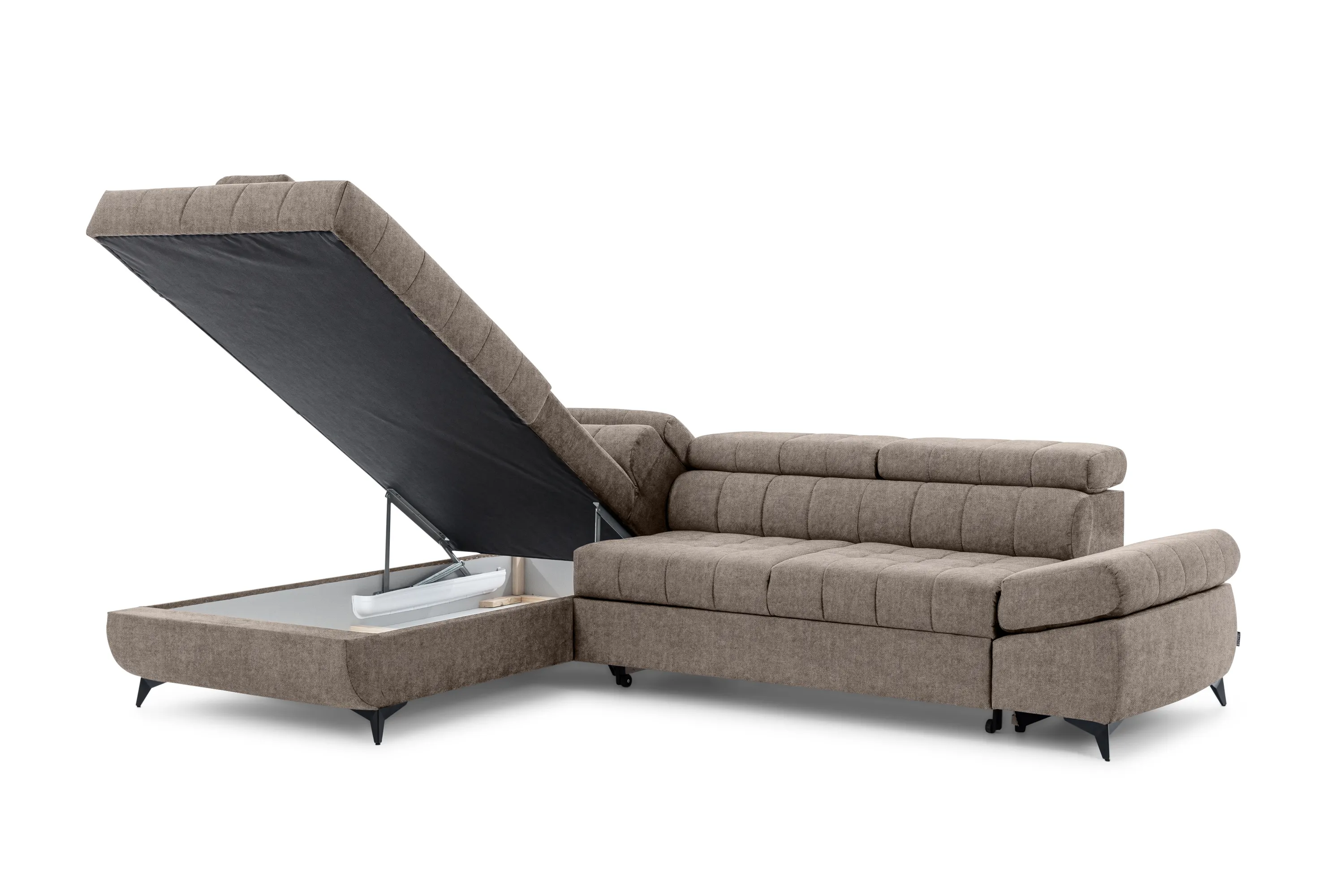 Narożnik lewostronny VALORIS L regulowane zagłówki i podłokietniki tkanina Vogue 4 brązowy - B_162917