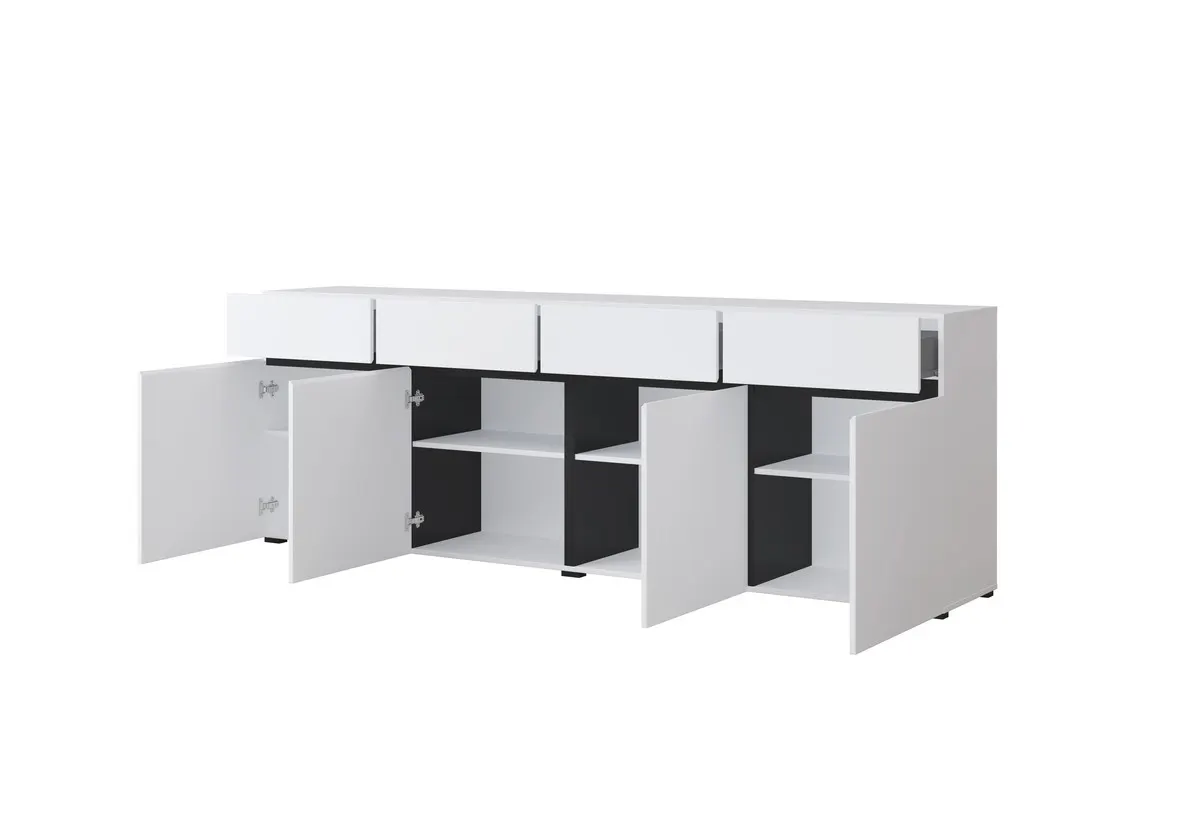 Komoda 4-drzwiowa z szufladami CROSS 225 cm biało-czarna — zdjęcie 4