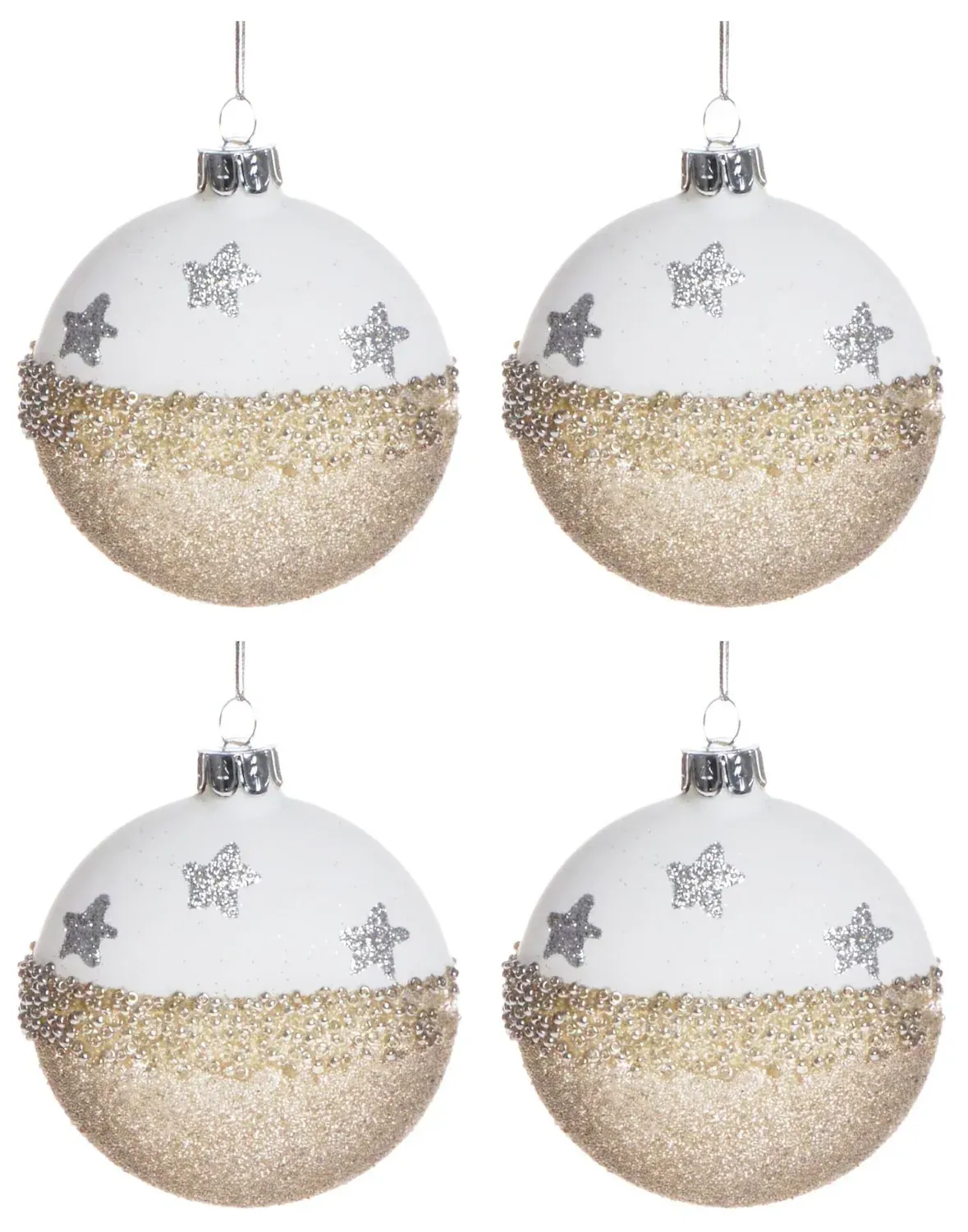 Komplet 4 bombek szklanych W GWIAZDKI 8450 biało-złote