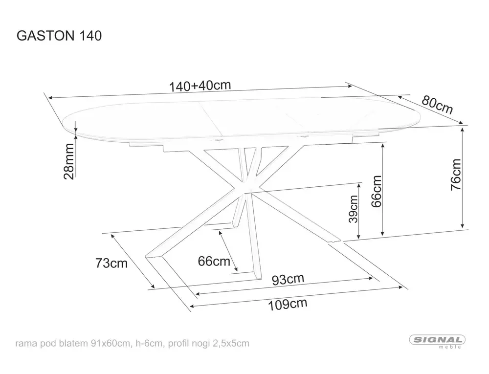 Stół rozkładany owalny GASTON CERAMIC 80x140-180 szaro-czarny - GASTONSZC140