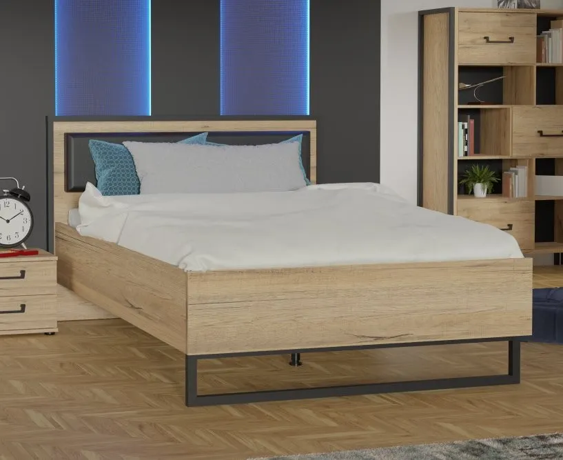 Łóżko z tapicerowanym zagłówkiem ORIENTAL TREE 120x200 Dąb Bartex, czarny - HUDL1122-M525