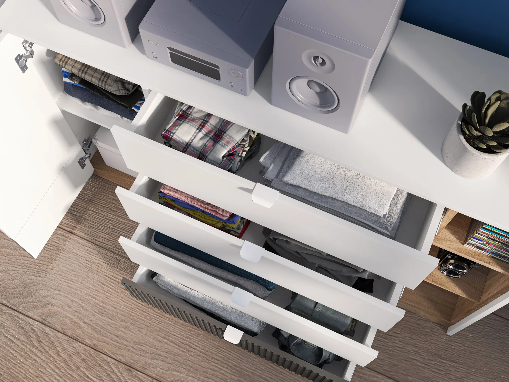 Komoda 1-drzwiowa z 4 szufladami TORINO 06 Biały, Castello, Grafit - 1TORI06-001