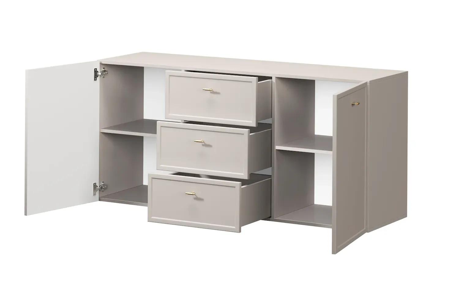 Komoda wisząca 2-drzwoiowa z 3 szufladami LORINI 150 - cashmere uchwyt T-bar złoty