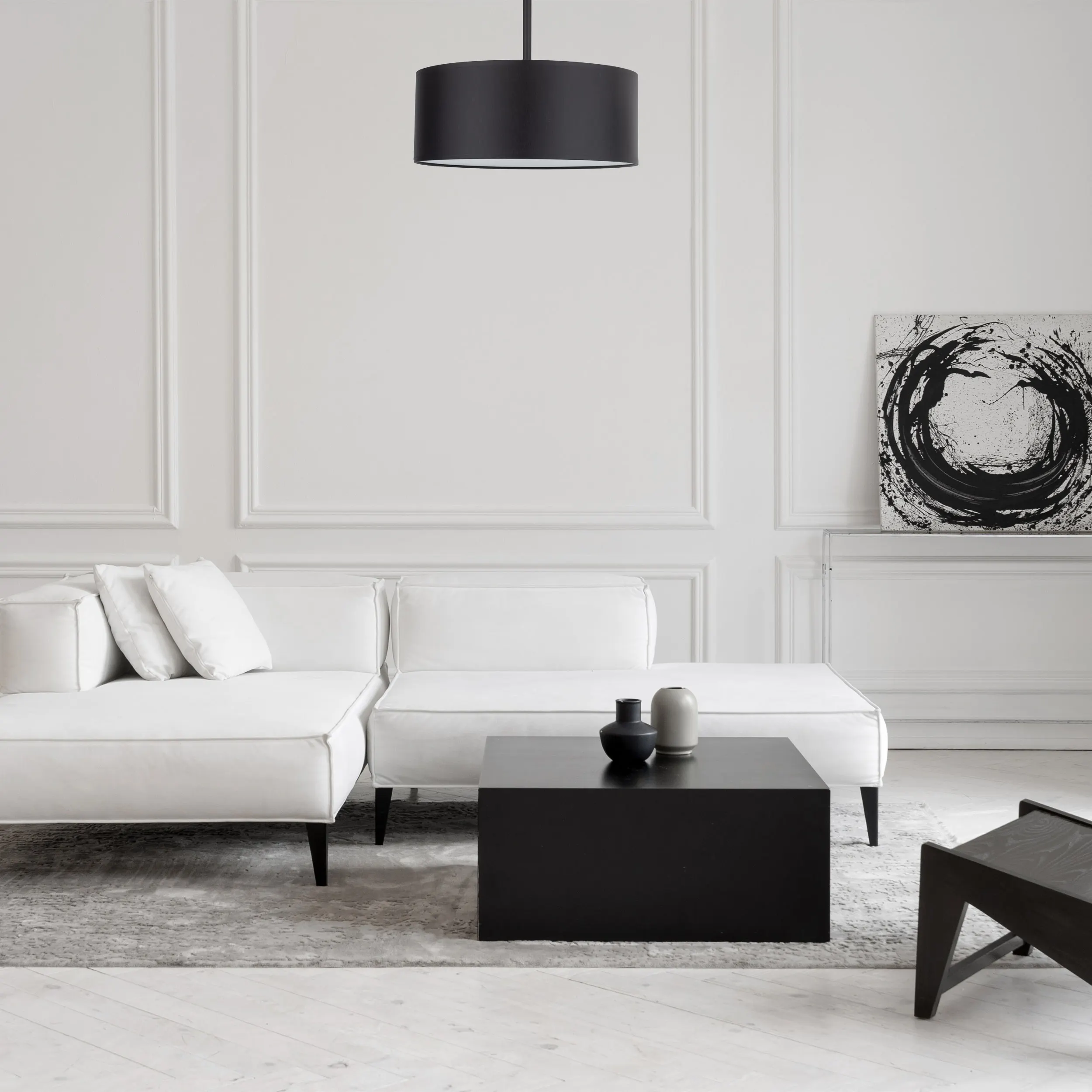 Lampa sufitowa RONDO czarna z białym kloszem okrągła 40x35cm - TK_4246