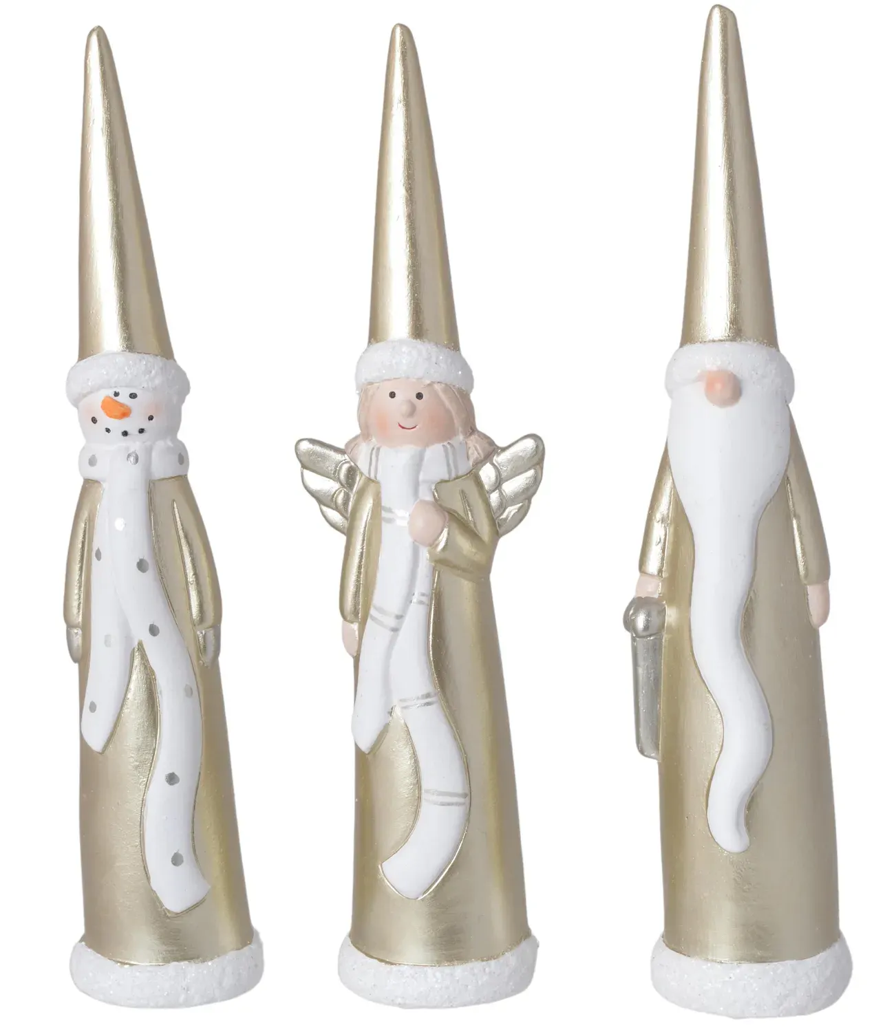 Figurka MIKOŁAJ BAŁWAN ANIOŁ 37 cm 3 sztuki biało-złote