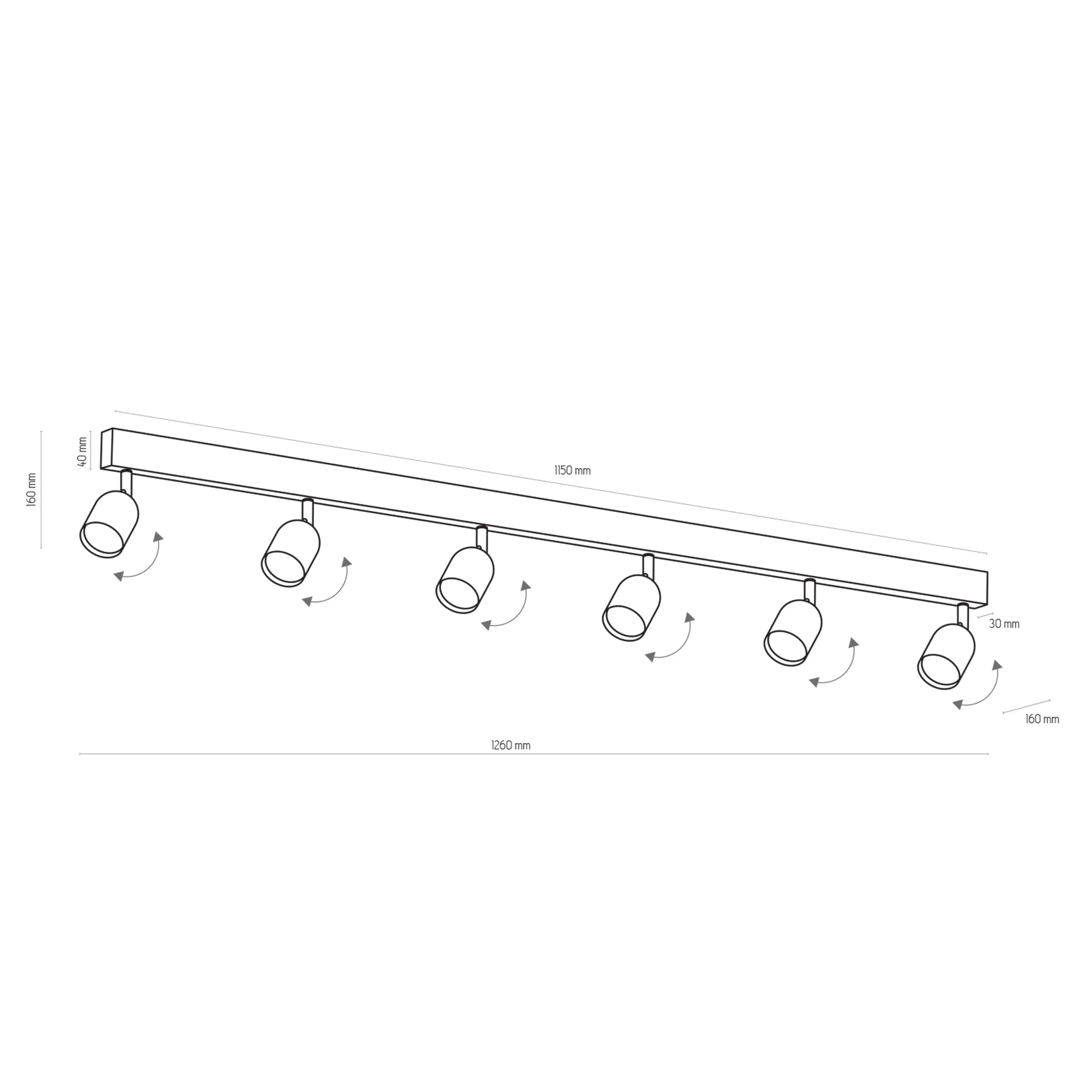 Lampa sufitowa TOP czarna na listwie ze złotymi regulowanymi reflektorami 126x16cm - TK_1022