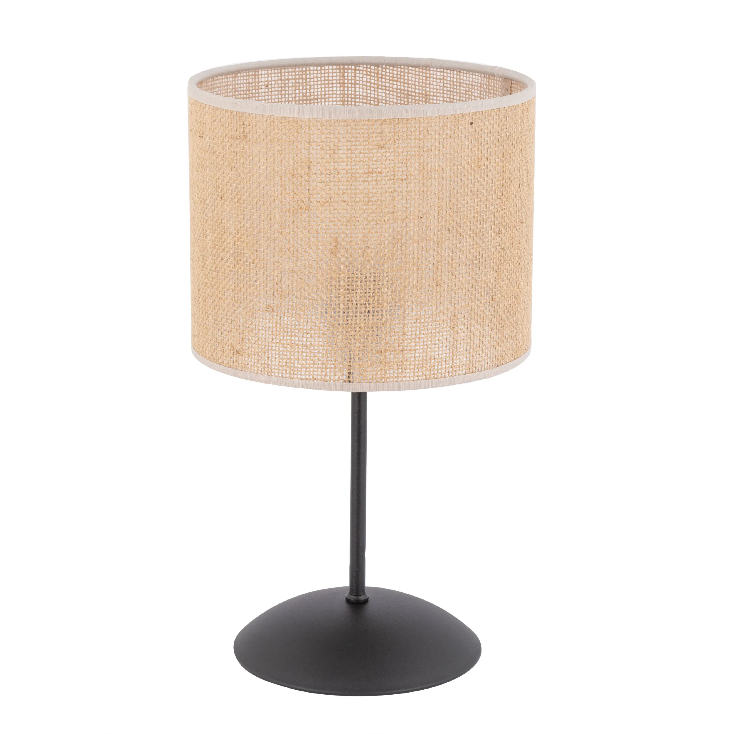 Lampka nocna JUTA czarna z brązowym okrągłym abażurem z tkaniny plecionki 52x20cm
