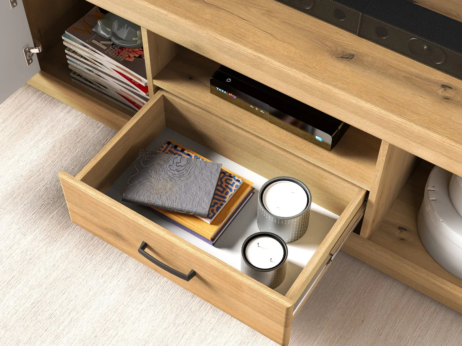 Szafka RTV 2-dzrzwiowa z szufladą DORA 160 cm dąb evoke - 1DORA06-001