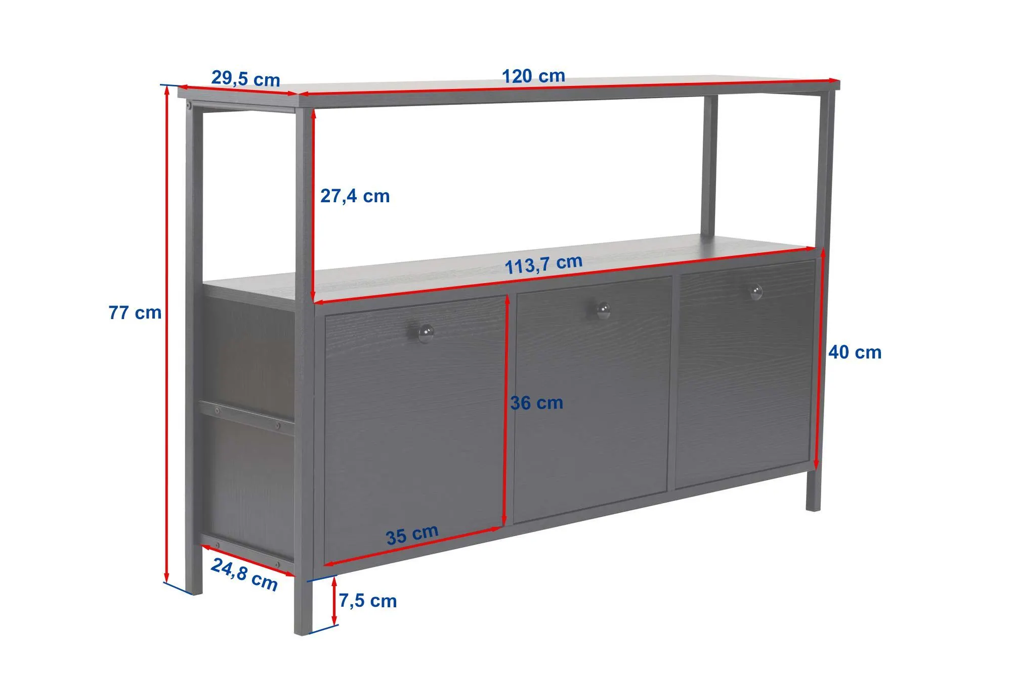 Konsola 3-drzwiowa SOLACE 120 cm biała czarny metalowy stelaż - ASI_241NRD1345