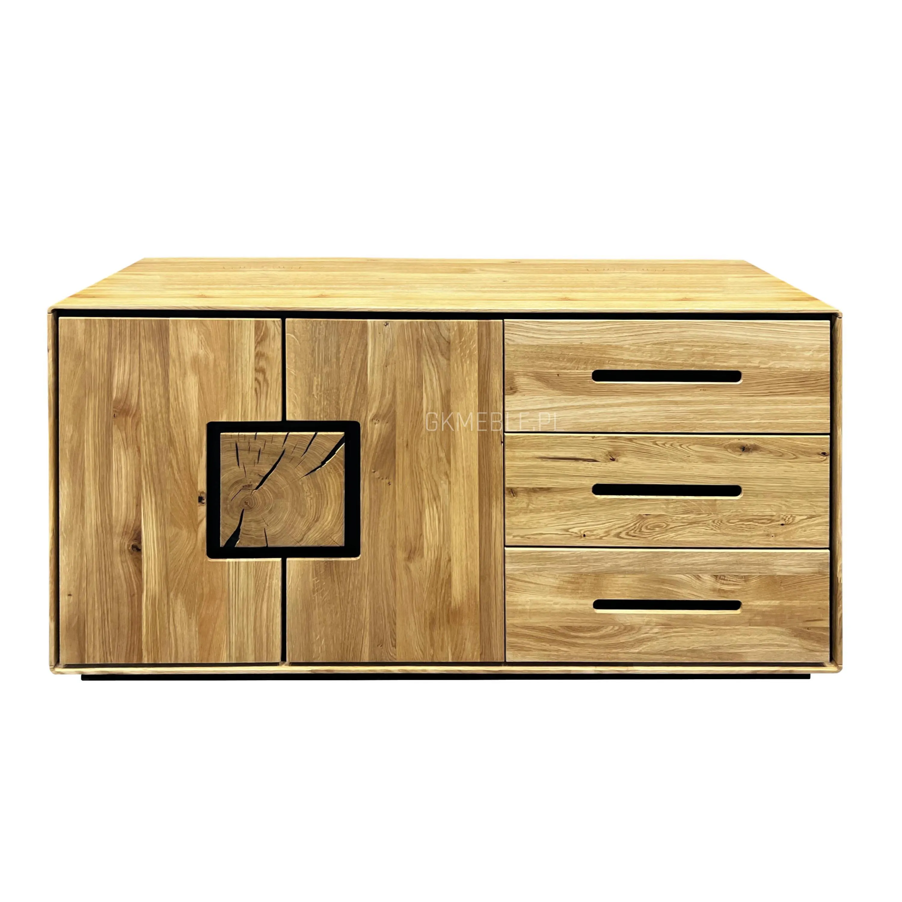 Komoda 1-drzwiowa z 3 szufladami dębowa MELLOW 145x77 Meble, Kredens, Szafka, Szuflada, Skrzynka pocztowa