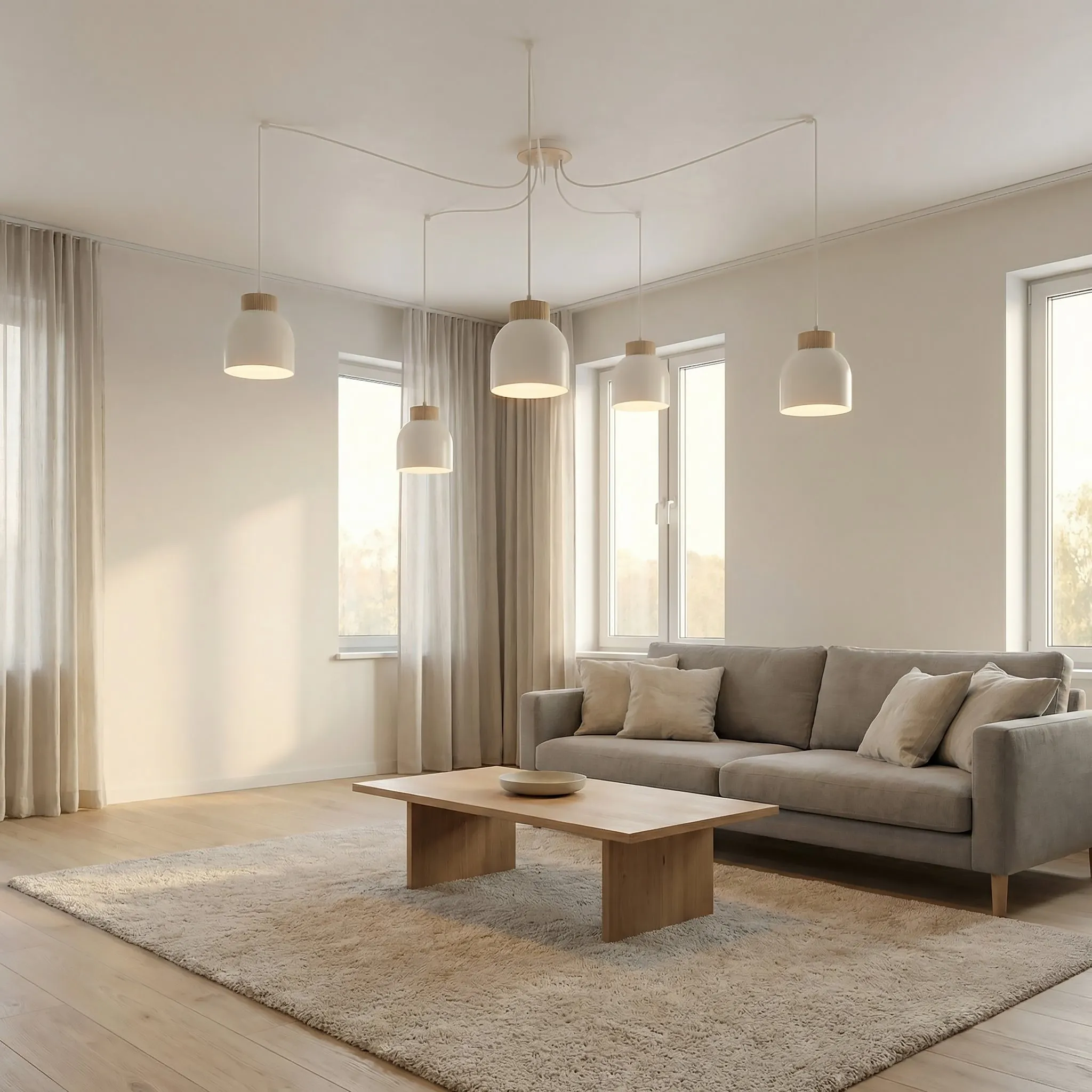 salon, sofa, kawiarz, lampa wisząca, szykowny