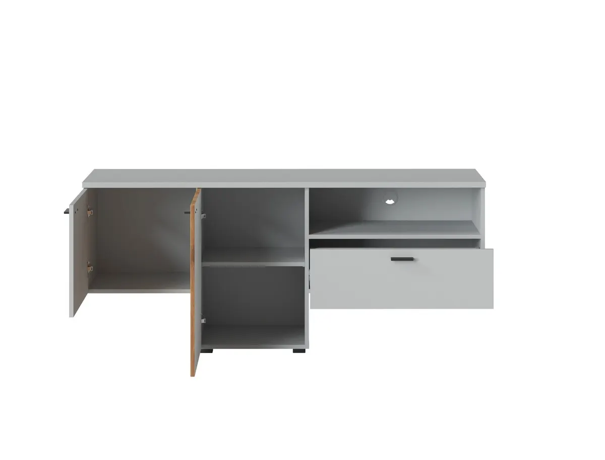 Szafka RTV 2-drzwiowa z 1 szufladą ALVERNO ALVF01 Szary, Dąb Coast Evoke, Nadruk - 6000000013228
