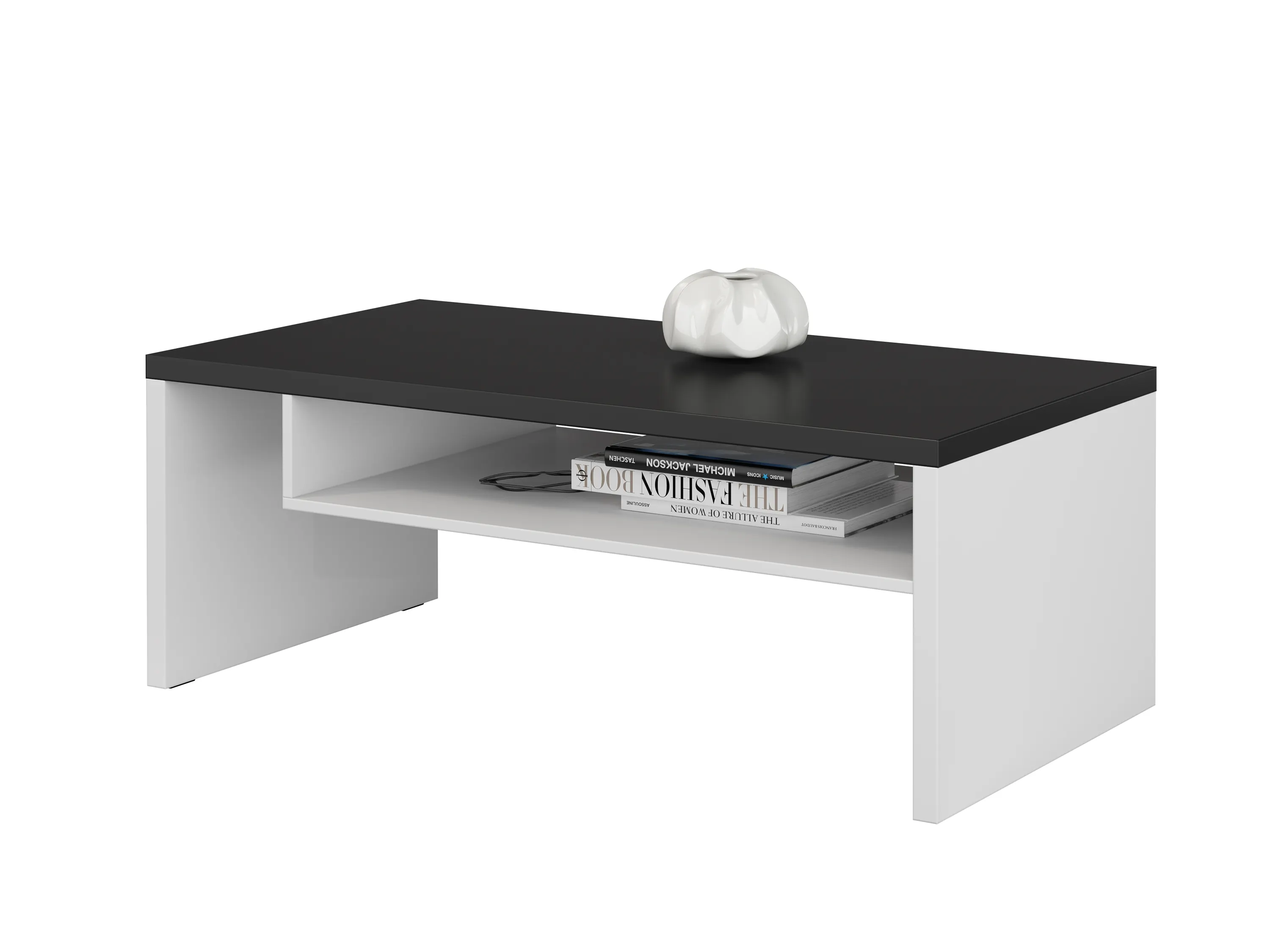 Stolik kawowy z półką CROSS 60x120 biało-czarny - 249WMY99