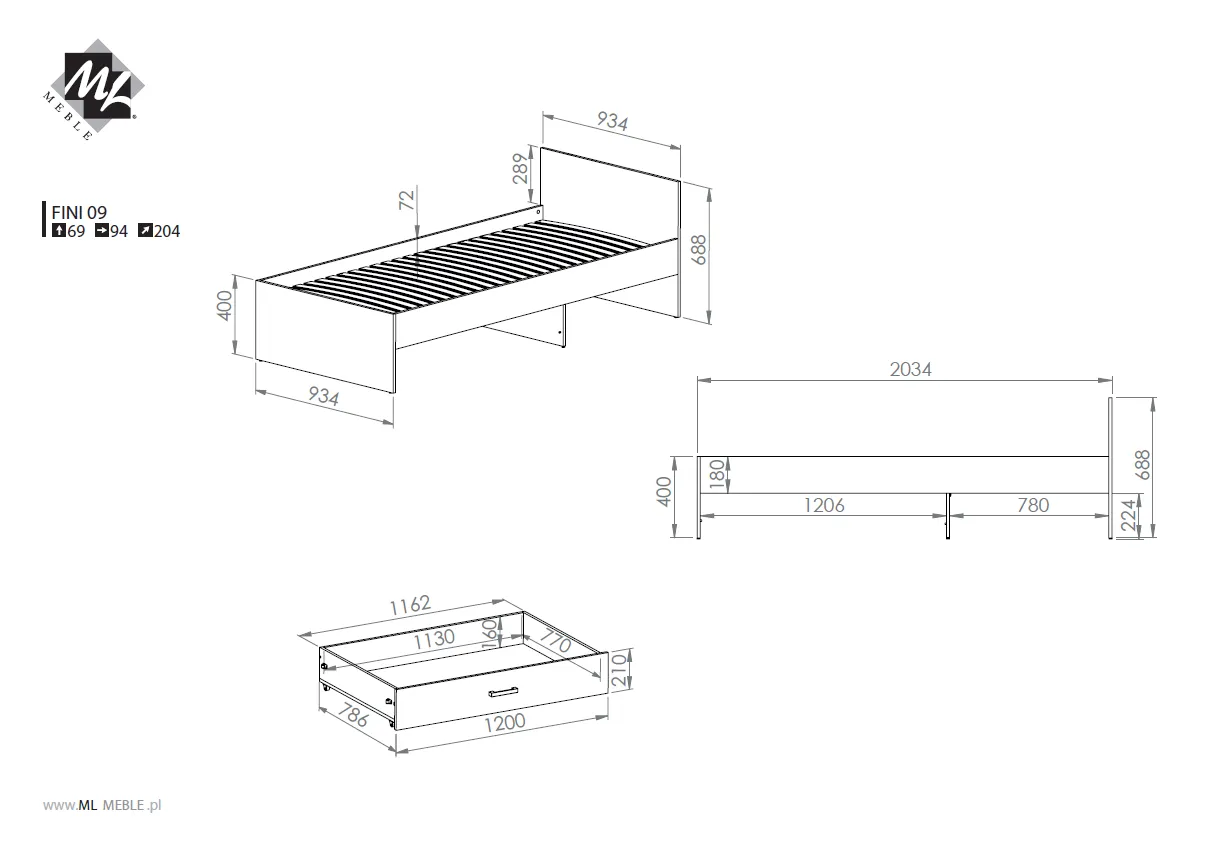 24754-lozko-fini-09-mlodziezowe-ze-stelazem-90x200-ml-meble Szuflada, Meble, Wykres, Działka
