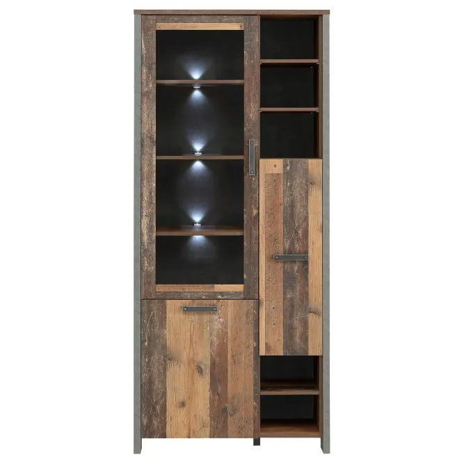 Witryna L CLIF 3-drzwiowa - old wood vintage, beton - CLFV721-C546