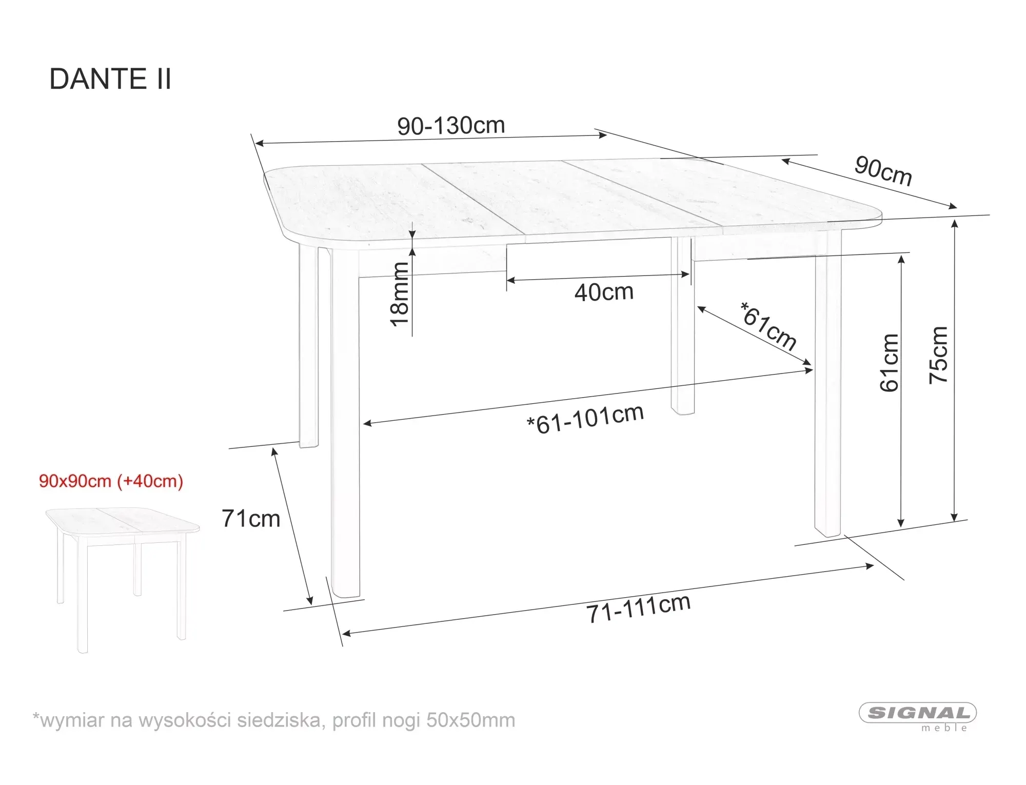 Stół rozkładany DANTE II 90(130)x90 dąb cremona torro/kaszmirowe nogi - DANTEIIDCTKA90