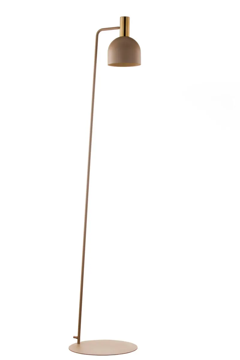 image lampa stojąca, lampka podłogowa, metalowy korpus, kolor złocisty, kula/jednostka lampy