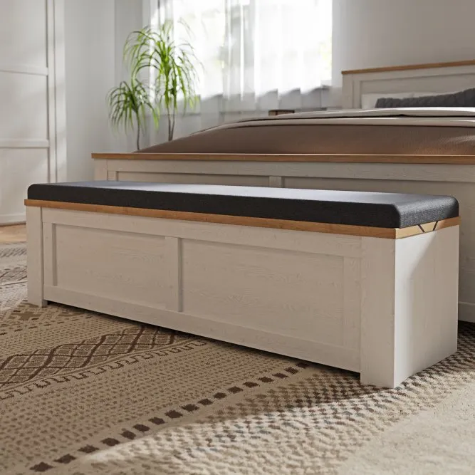 Ławeczka tapicerowana CHISBURY - dąb riviera, modrzew jasny sibu - BHLD011-M482