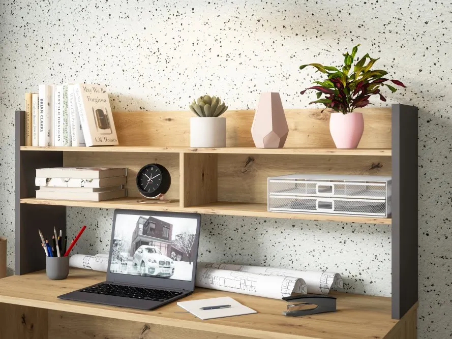 Nadstawka na biurko MODULTRICK 140 cm - efekt drewna, szary - MDUN122-M329