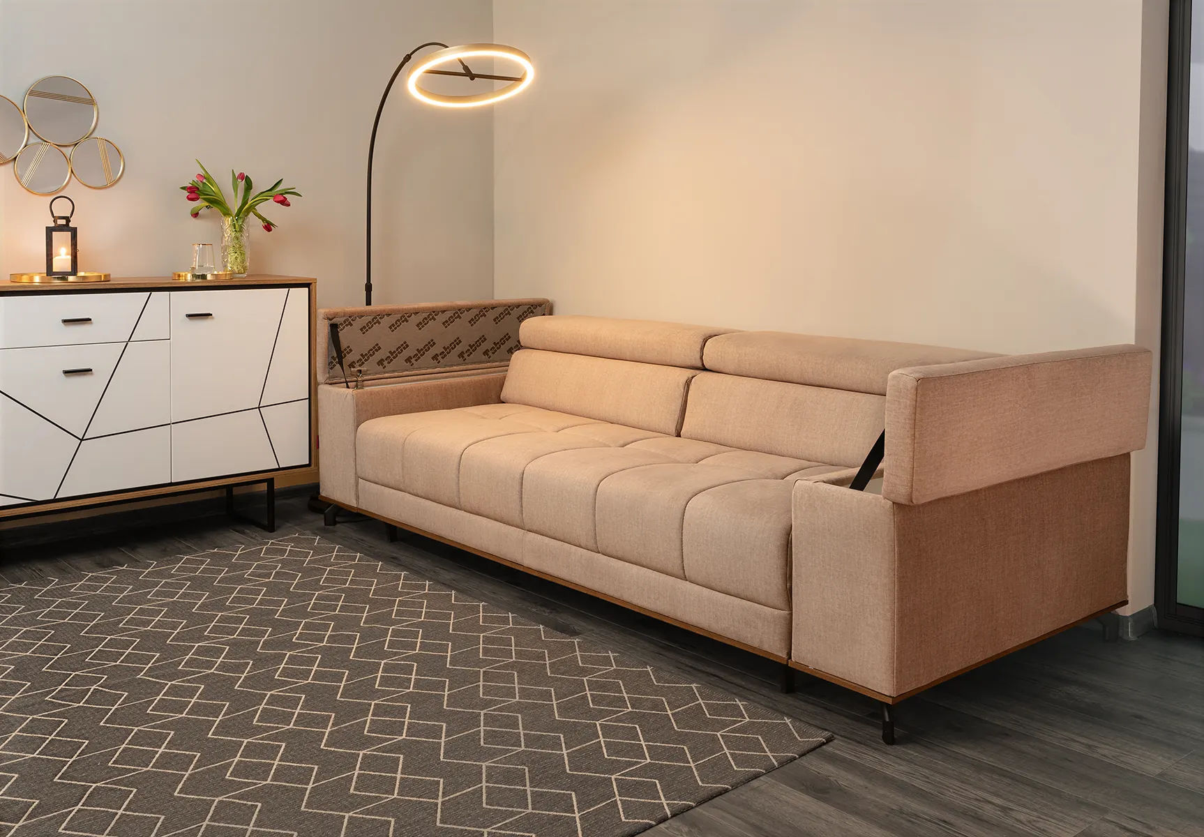 Sofa 3-os rozkładana, z funkcją spania Party Pisello 2 j.beżowy - PARTY-3SFBK-PISELLO2LIGHTBEIGE387SONOMA