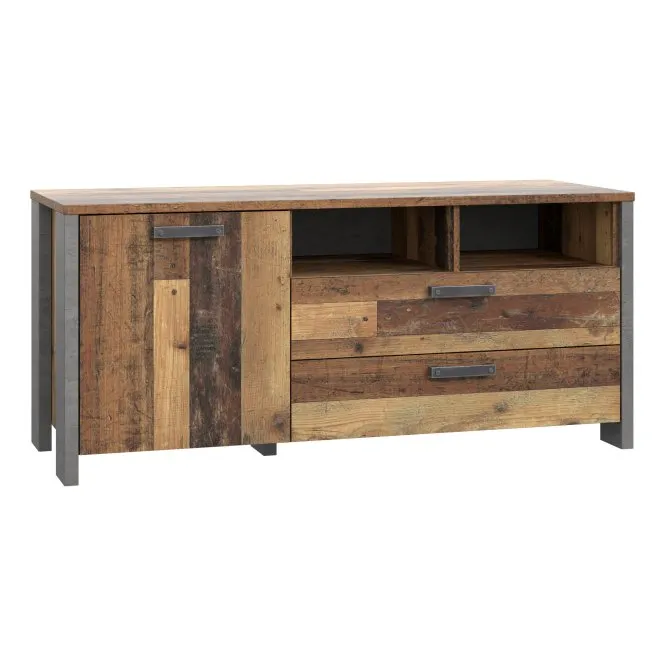Szafka RTV CLIF z szafką i 2 szufladami - old wood vintage, beton