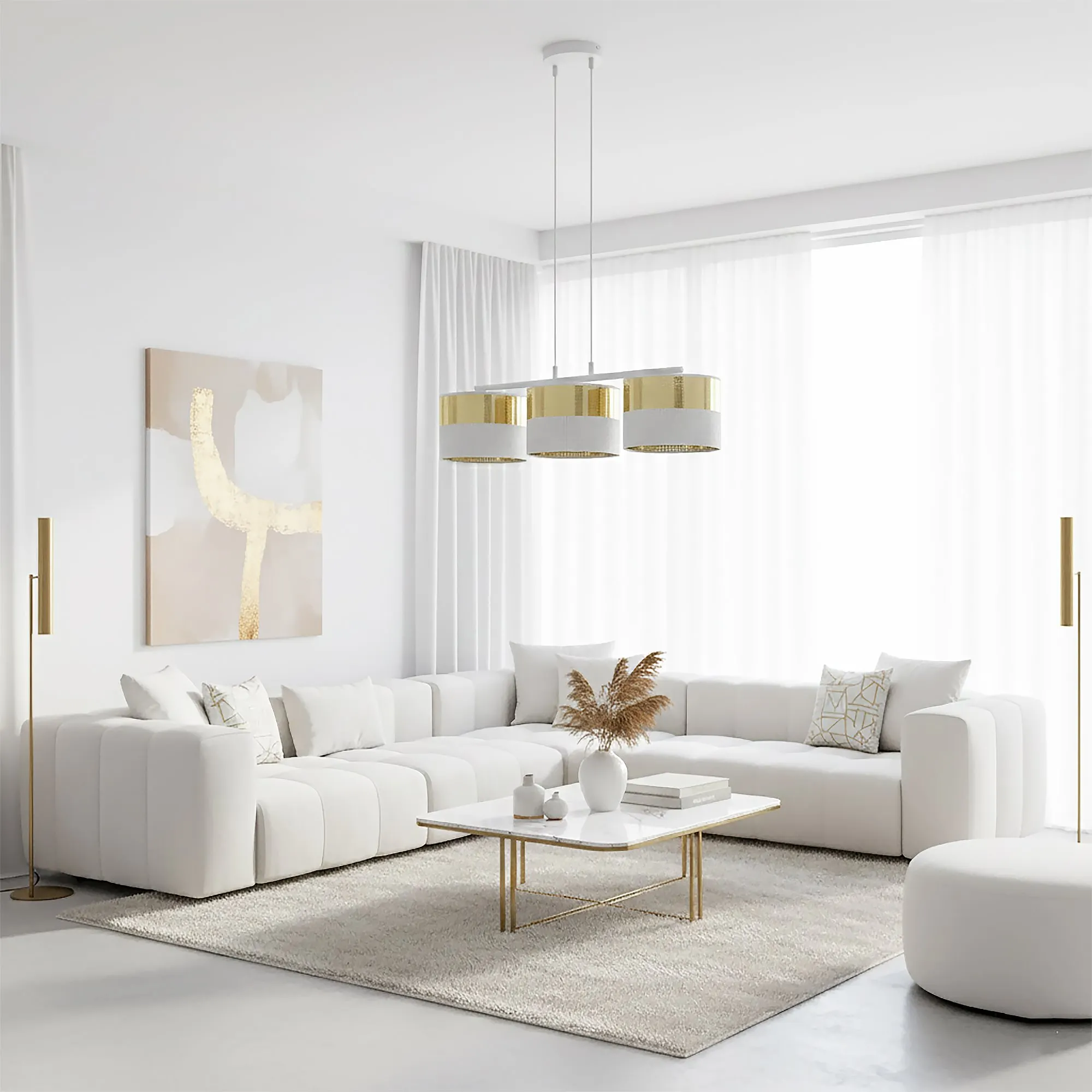Lampa wisząca LUX 3 WH GOLD z abażurem biała złota - 1650/3