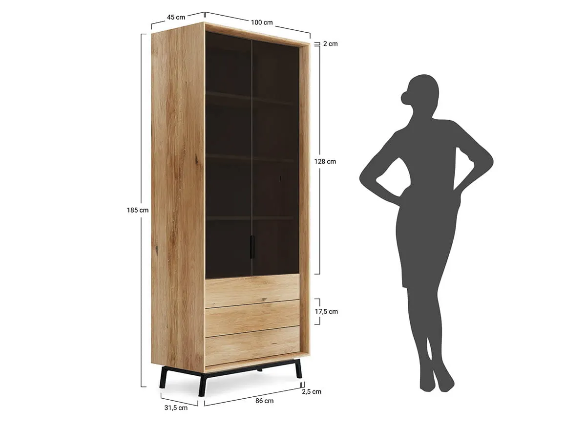 Witryna MODERN LOFT 2-drzwiowa z 3 szufladamiz przeszkleniem - dąb olejowany - PLMOL10S