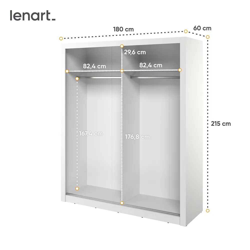 Szafa 2-drzwiowa z lustrem ARTI AR-28P ryflowana 181cm biała - AR28BIP
