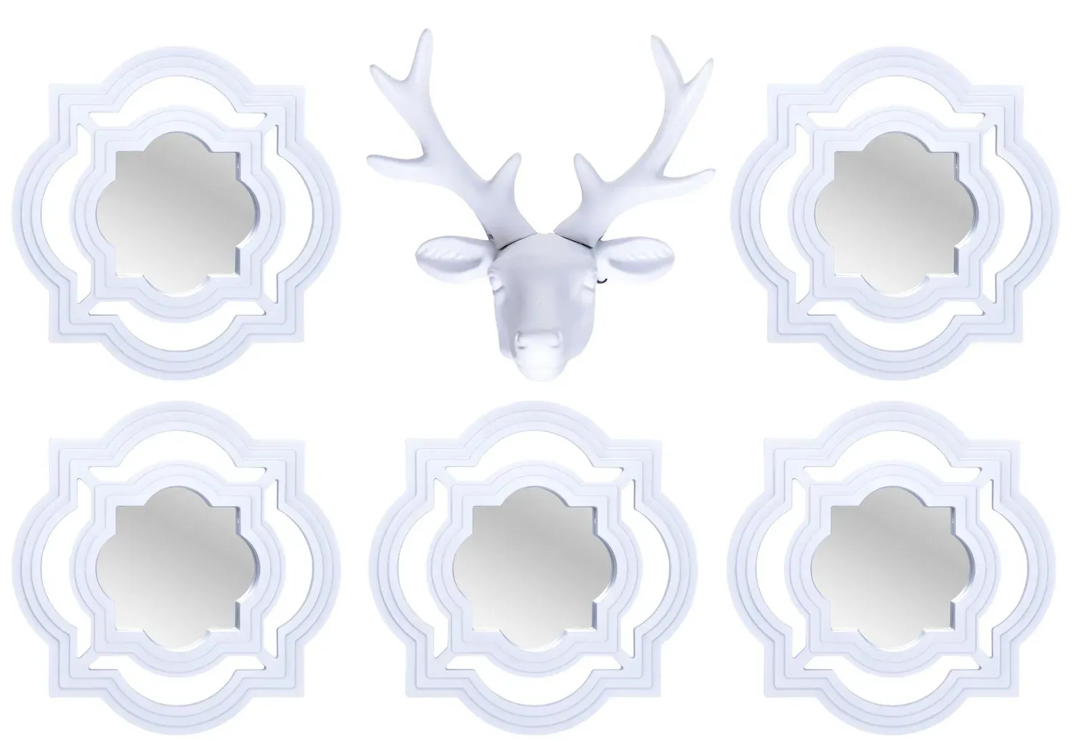 Dekoracja LUSTRA Z AŻUREM I GŁOWA RENIFERA 5 sztuk białe