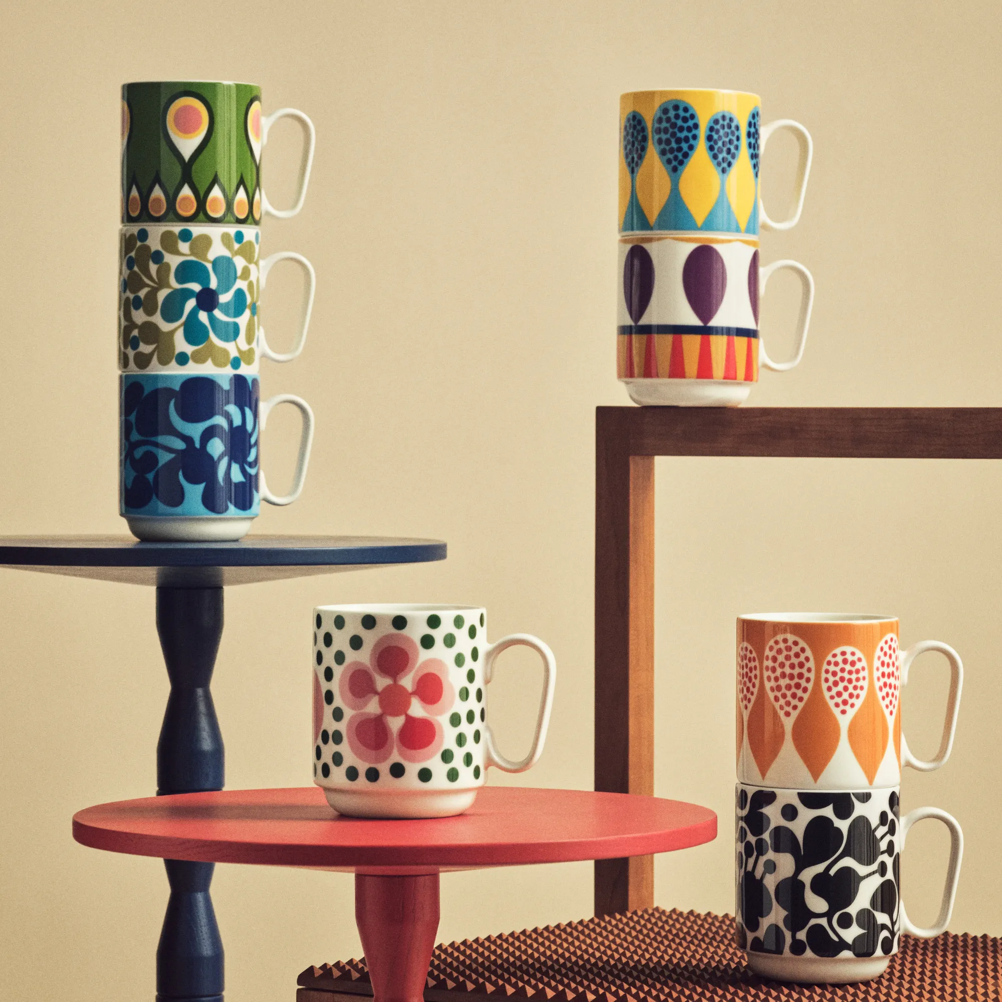 image kubki, porcelana, kolorowy, wzory, zestaw 5 sztuk