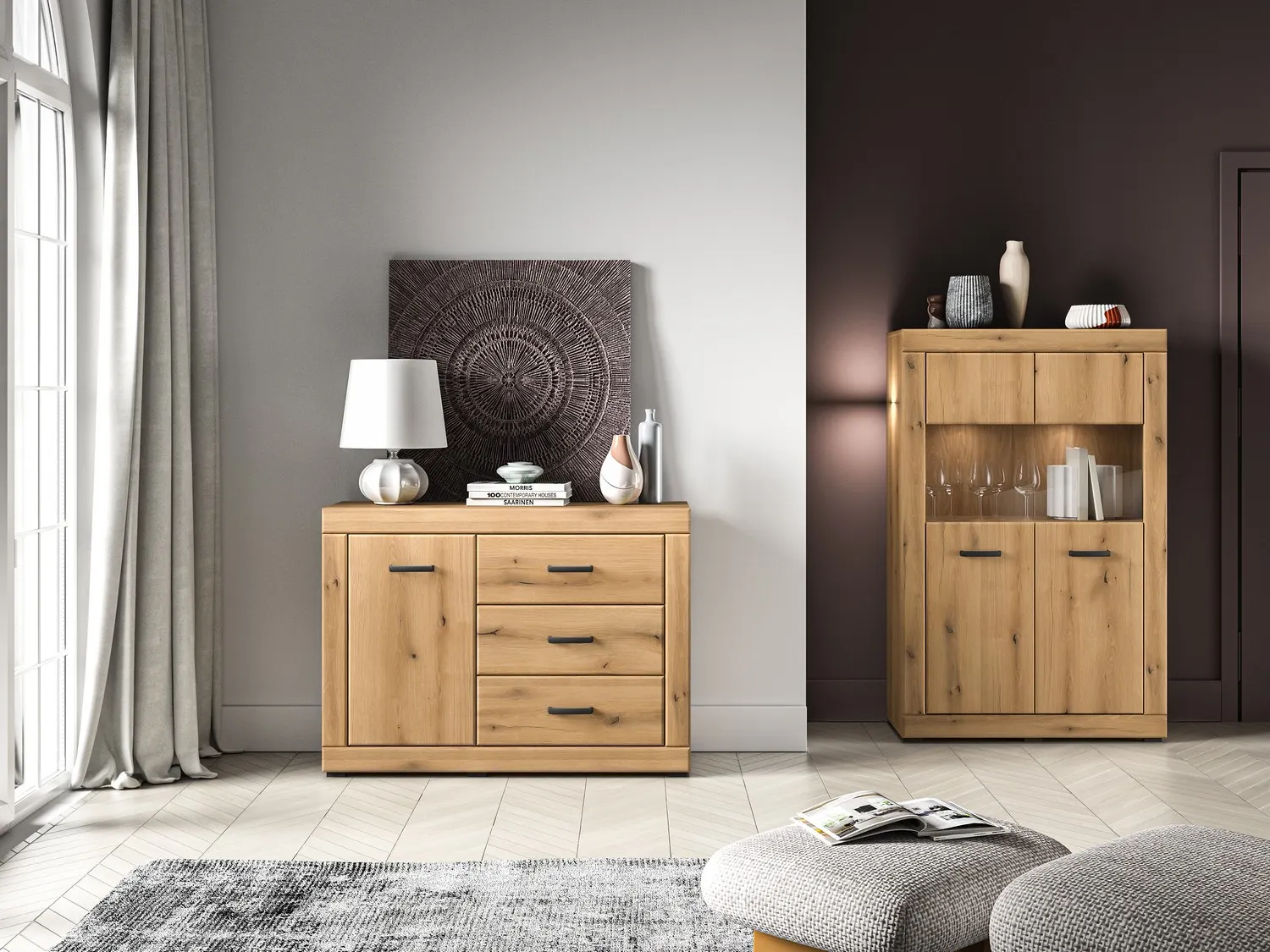 Komoda 1-drzwiowa z szufladami DORA 116x40x85 dąb evoke - 1DORA05-001