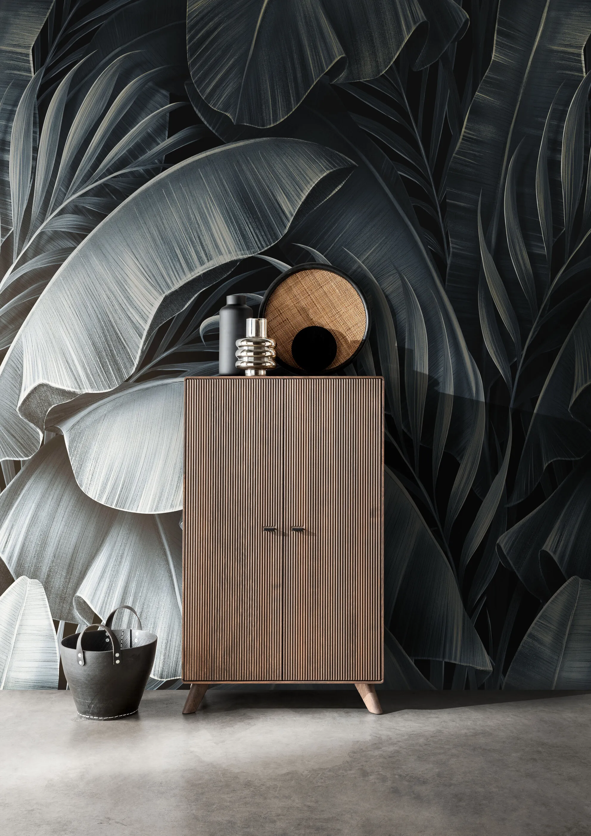 Kredens – komoda drewniana wysoka ryflowana BLISS 81x135x40 cm - GK_103624030102