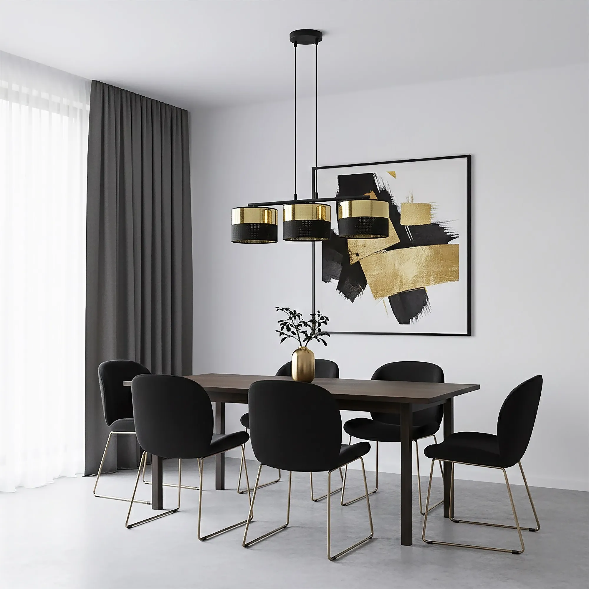 Lampa wisząca LUX 3 BL GOLD z abażurem czarna złota - 1649/3