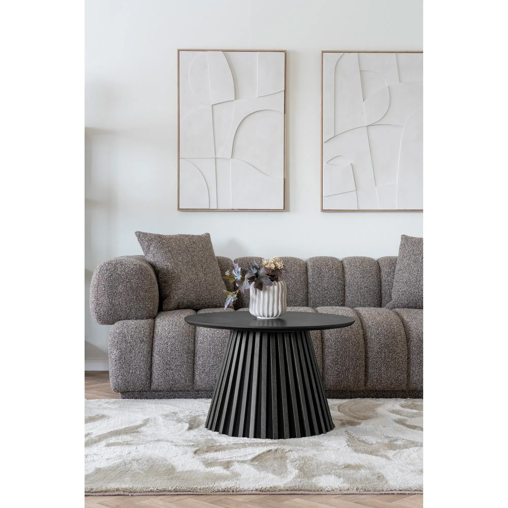 Stolik kawowy OSAKA fornir dębowy FI 70x45 cm - czarny - 2102082