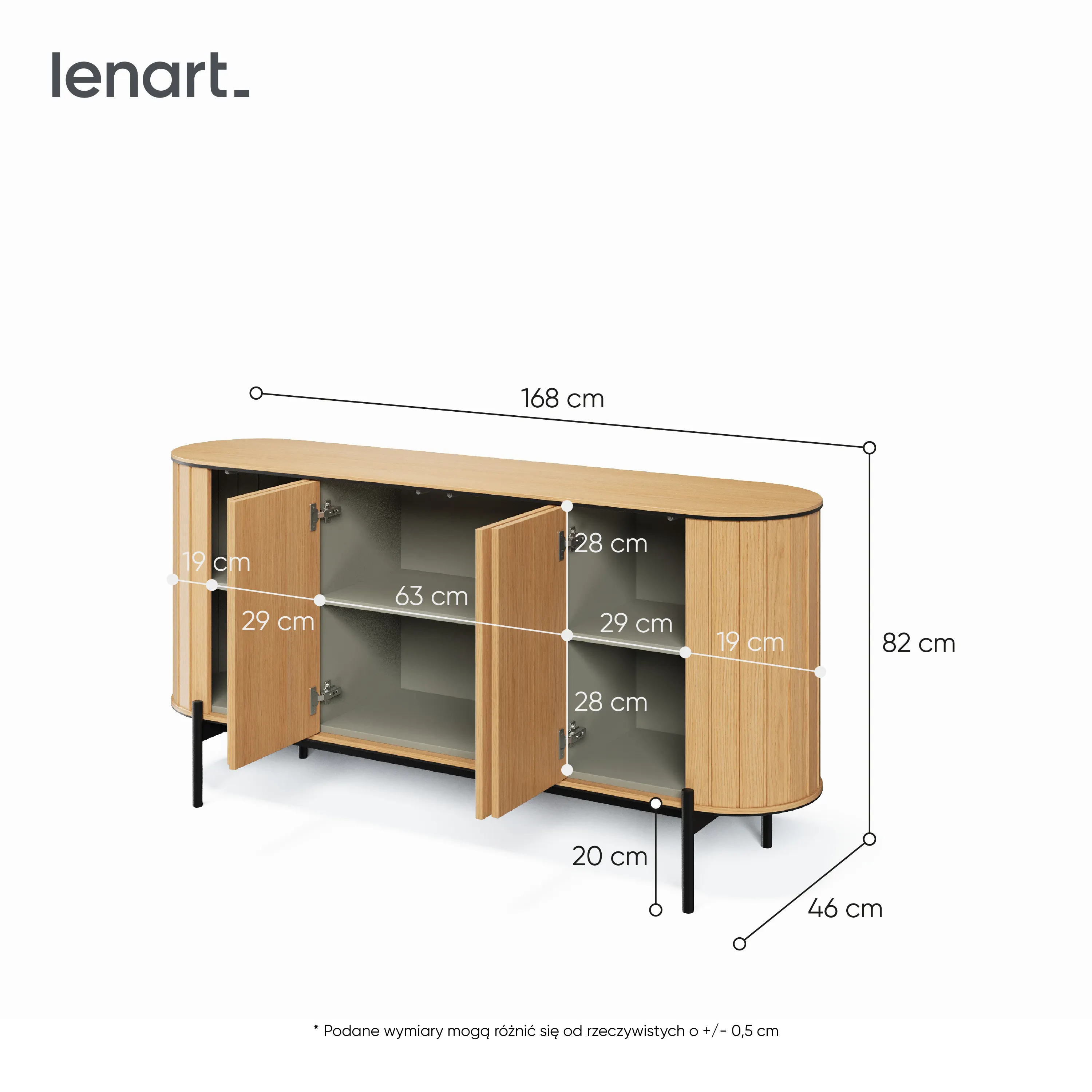 Zaokrąglona komoda 4-drzwiowa Rotto RT-03 168cm dąb vincenza/eukaliptus - RT3DE