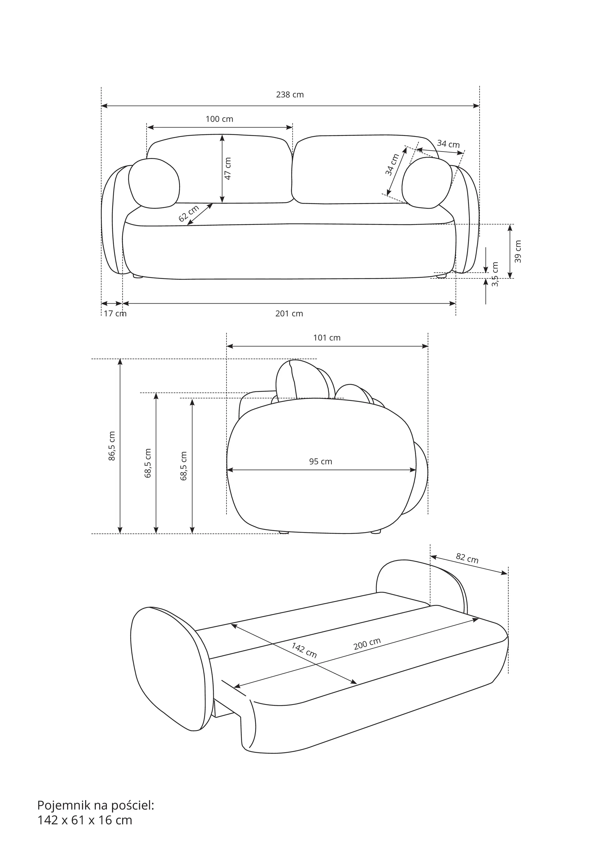 Sofa rozkładana z pojemnikiem OLIO SICURIO 238 cm kremowa - OLIO_SO_SICURIO60