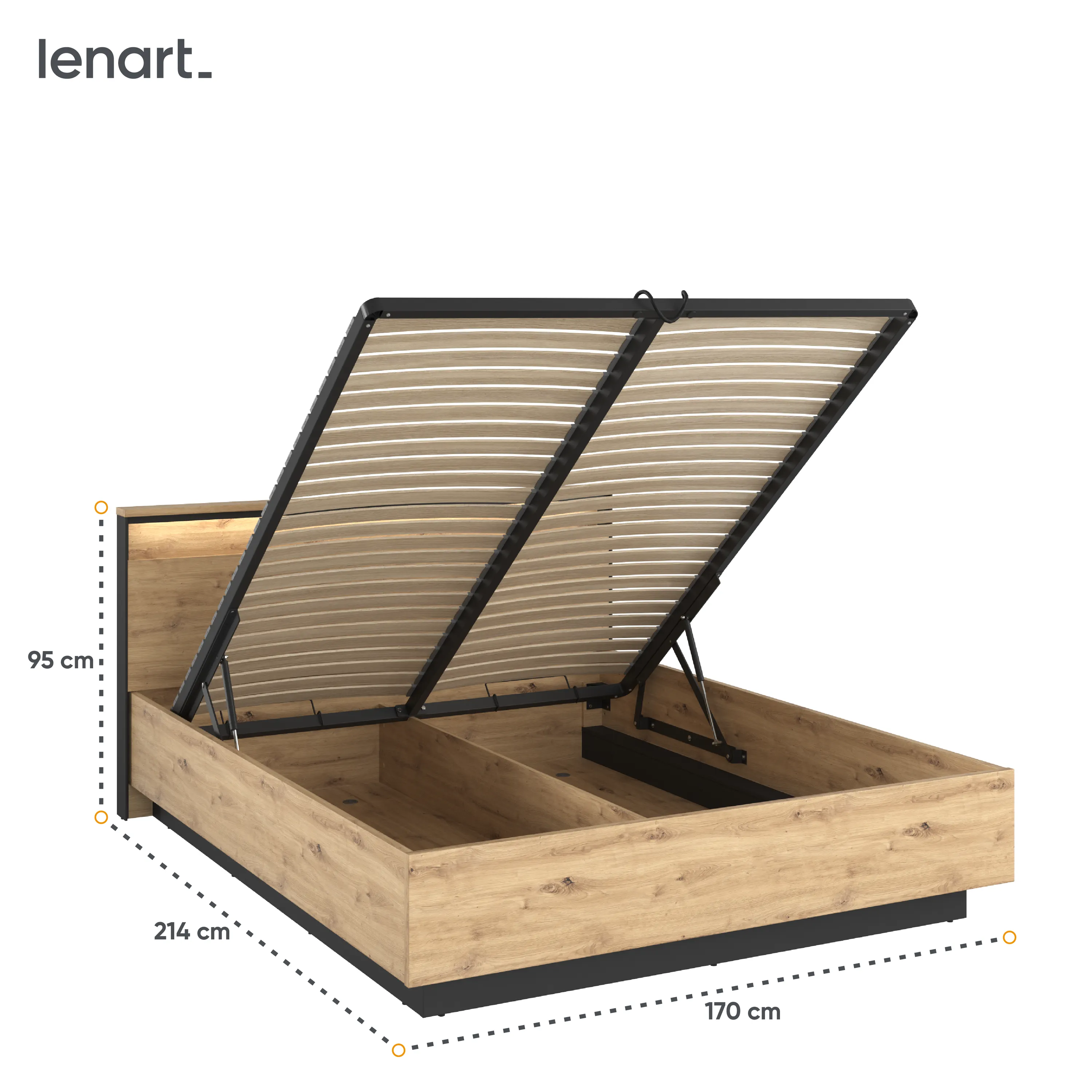 Łóżko z pojemnikiem 160x200 LED Quant QS-02 (160) dąb artisan/czarny - QS2160DAC