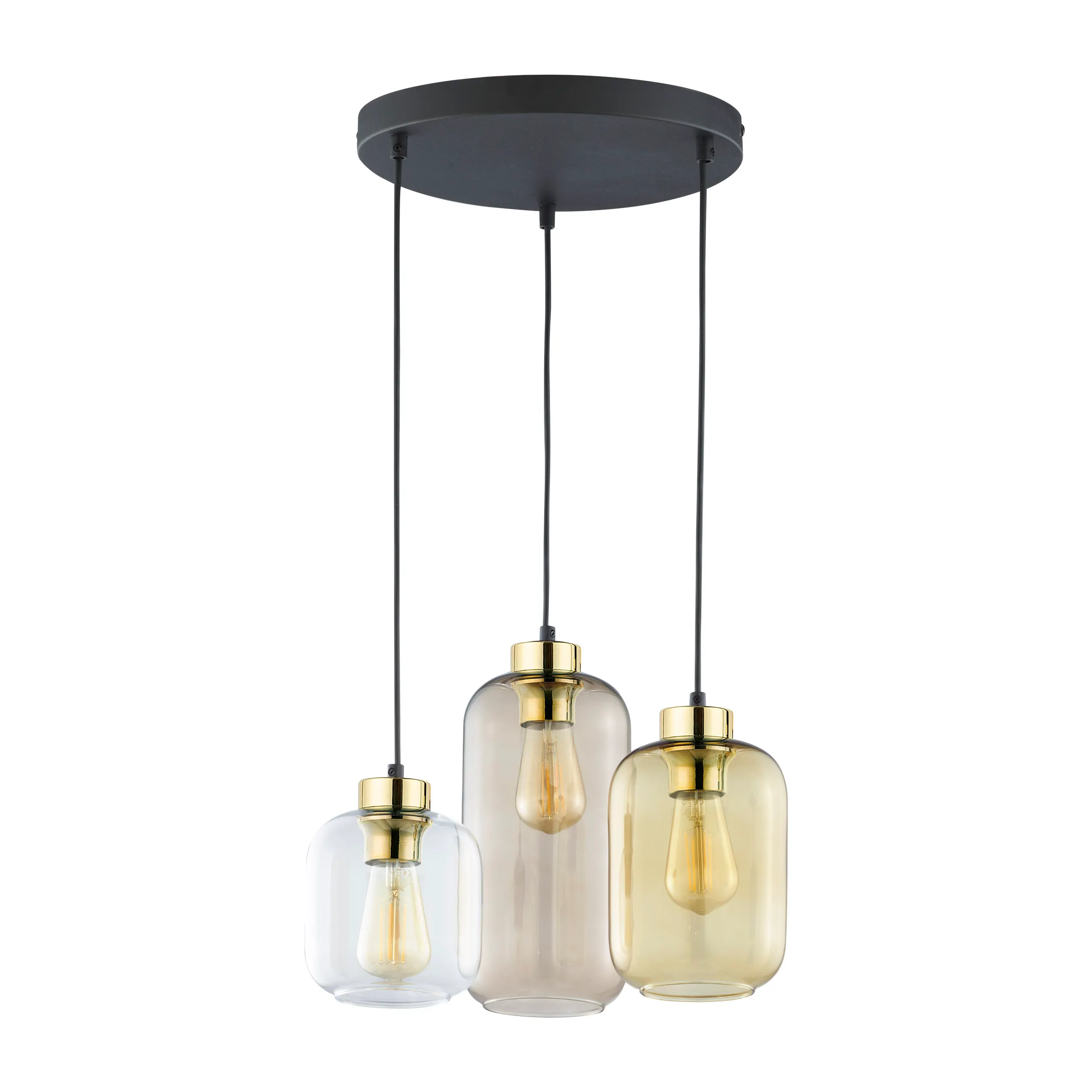 Lampa wisząca MARCO czarna ze złotymi elementami różnokolorowe transparentny bursztynowy brązowy klosze w różnych rozmiarach 100x37cm