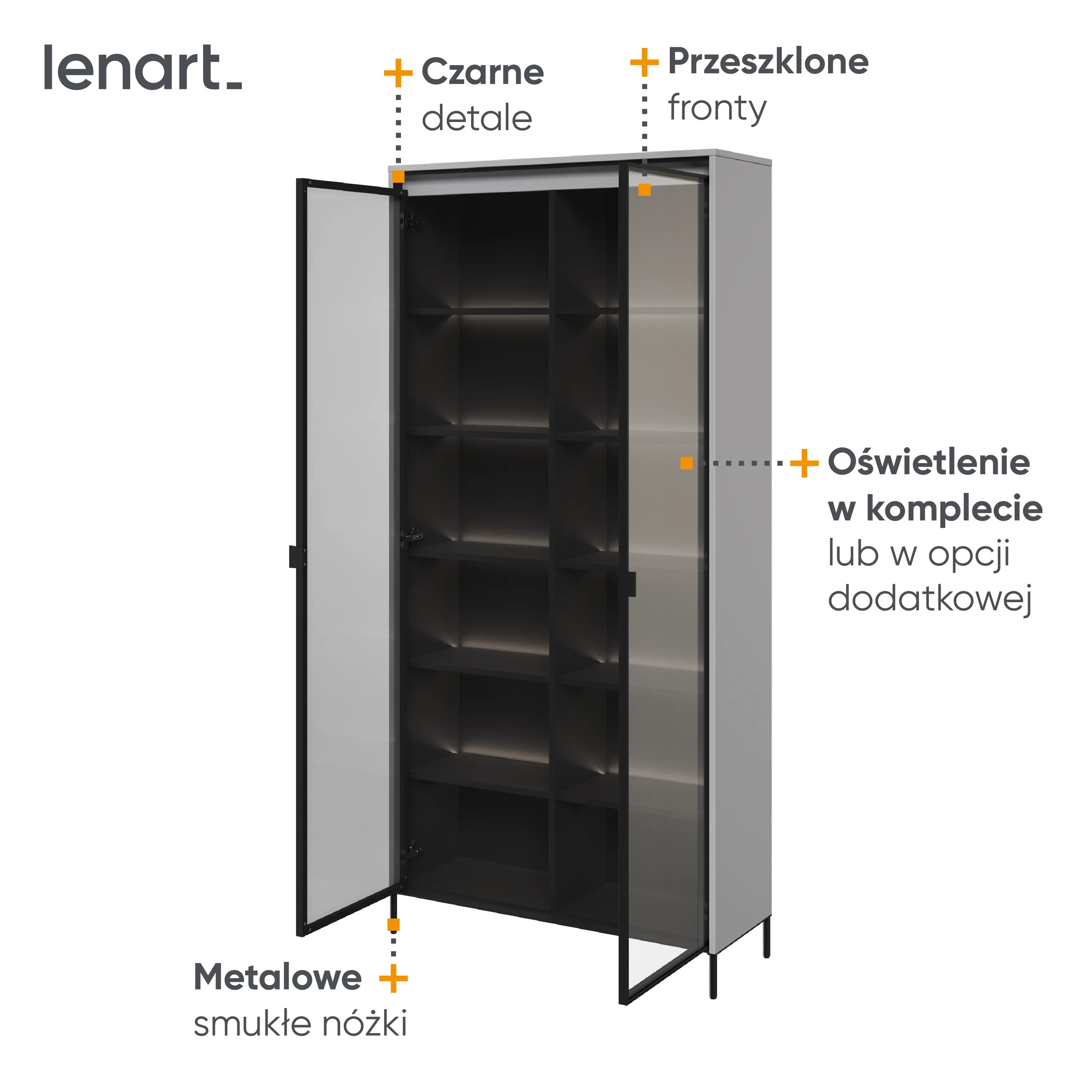 Witryna z oświetleniem TREND TR-07 2D szary/czarny - TR7SC-V2