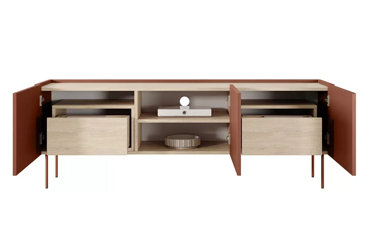 Szafka RTV DESIN 170 z 2 szufladami - czerwony ceglany - dąb nagano - B_149120