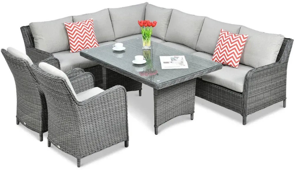 Narożnik ogrodowy modułowy MARYLAND DINING ze stołem technorattan ciemnoszary