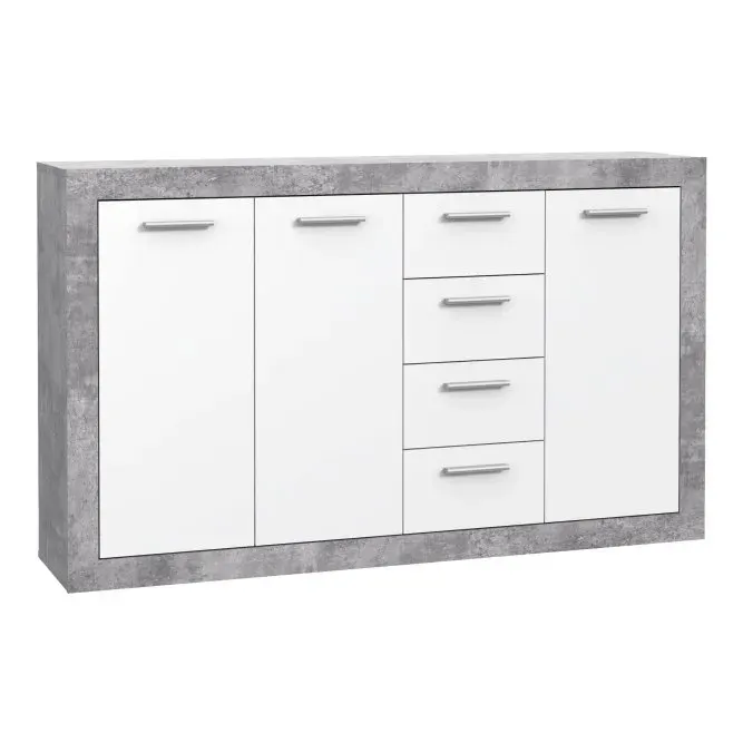 Komoda 3-drzwiowa z 4 szufladami BACCIO 152 cm beton biały