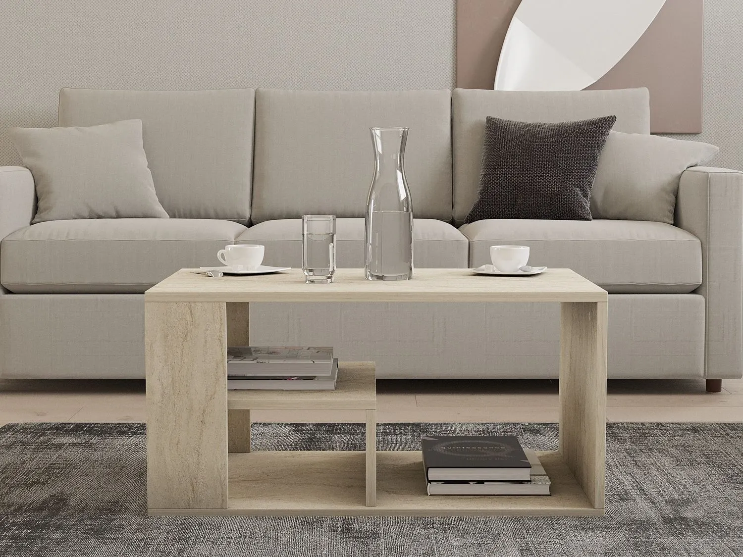 Stolik kawowy z półką EROS 40x80 cm trawerttynowy