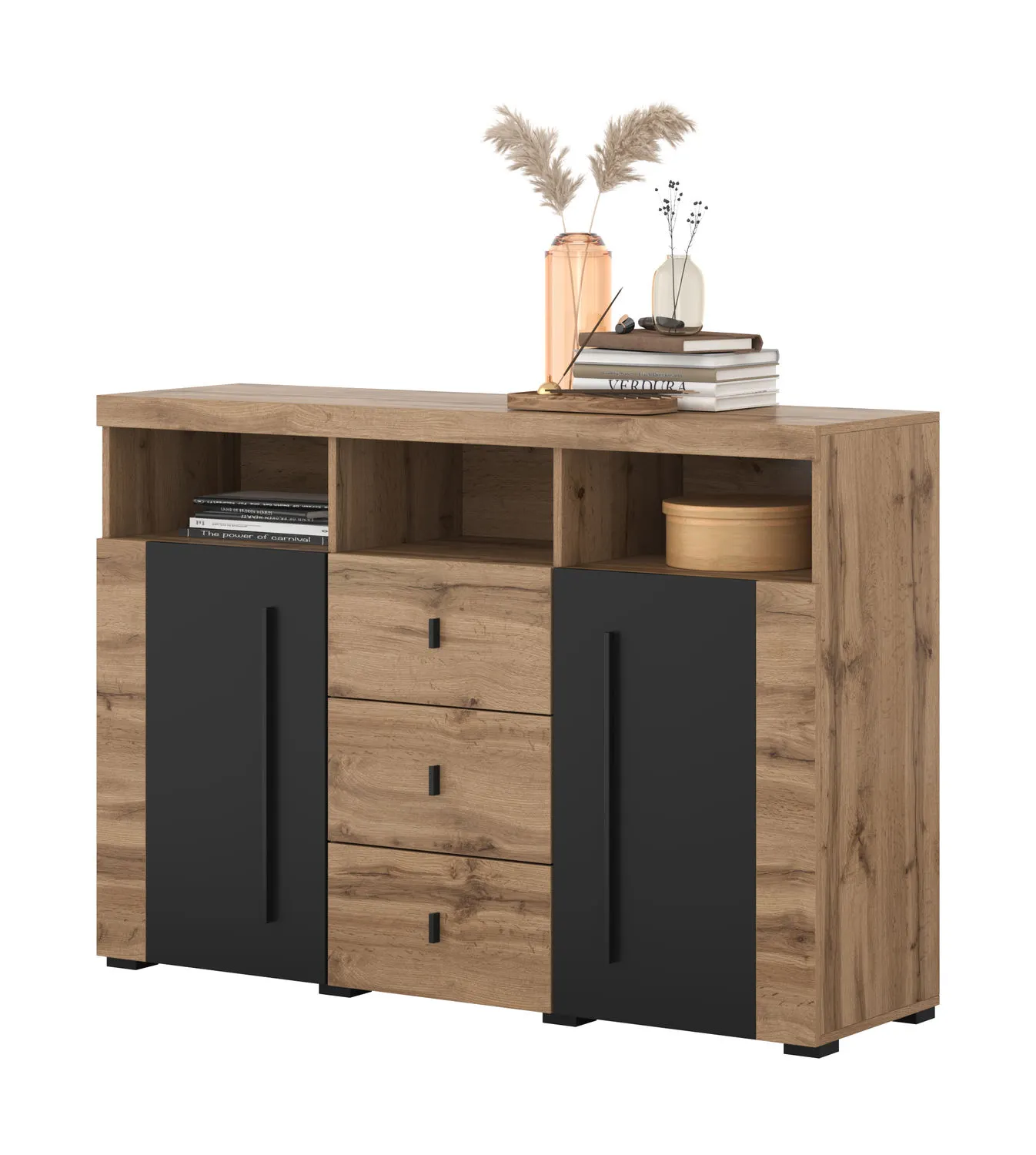 Komoda 2-drzwiowa z szufladami ROGER 2D3S (132cm) dąb wotan - 22N2ZH43