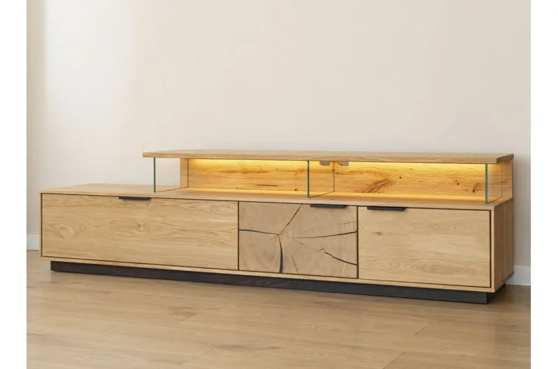 Szafka RTV dębowa wisząca plaster drewna TIRANO Dąb olejowany - ZITIR04H