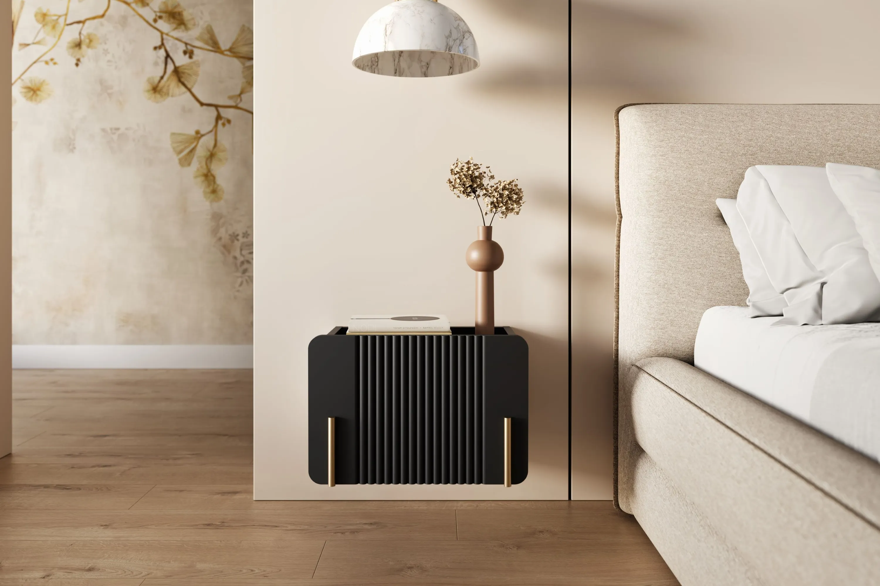 Szafka nocna wisząca z 1 szufladą MALMI 45cm - czarny - złoty - B_166955