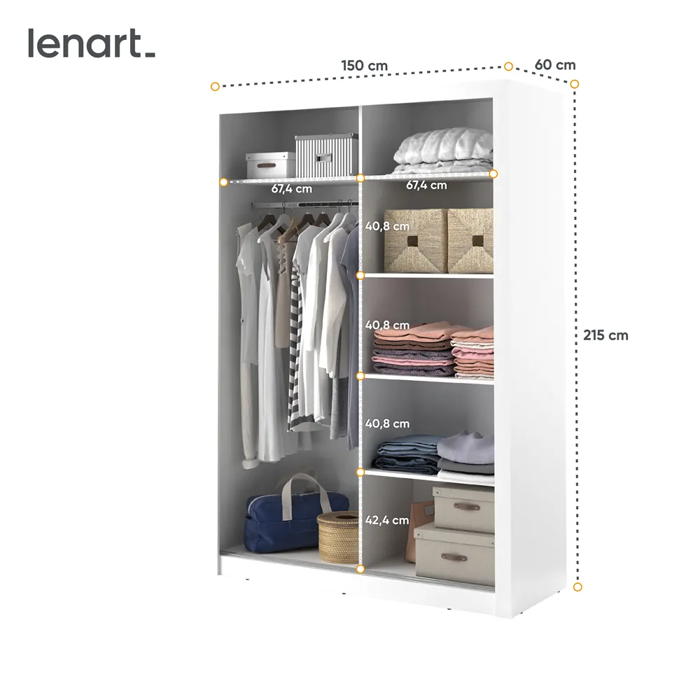 Szafa 2-drzwiowa ARTI AR-04 150cm biała — zdjęcie 7