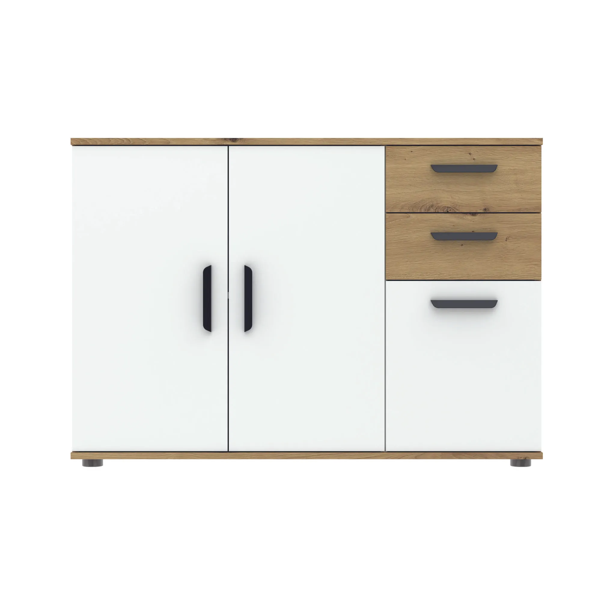 Komoda 3-drzwiowa z 3 szufladami BASIC TWO dąb artisan biały